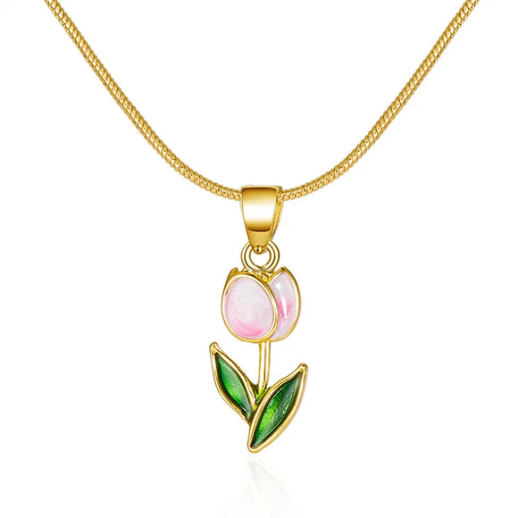 Tulip Pendant Necklace in Pink and White - Picture 1 of 2